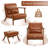 Mid-Century Modern Leatherette Accent Stool And Chair With Walnut Rubberwood Legs-216077215
