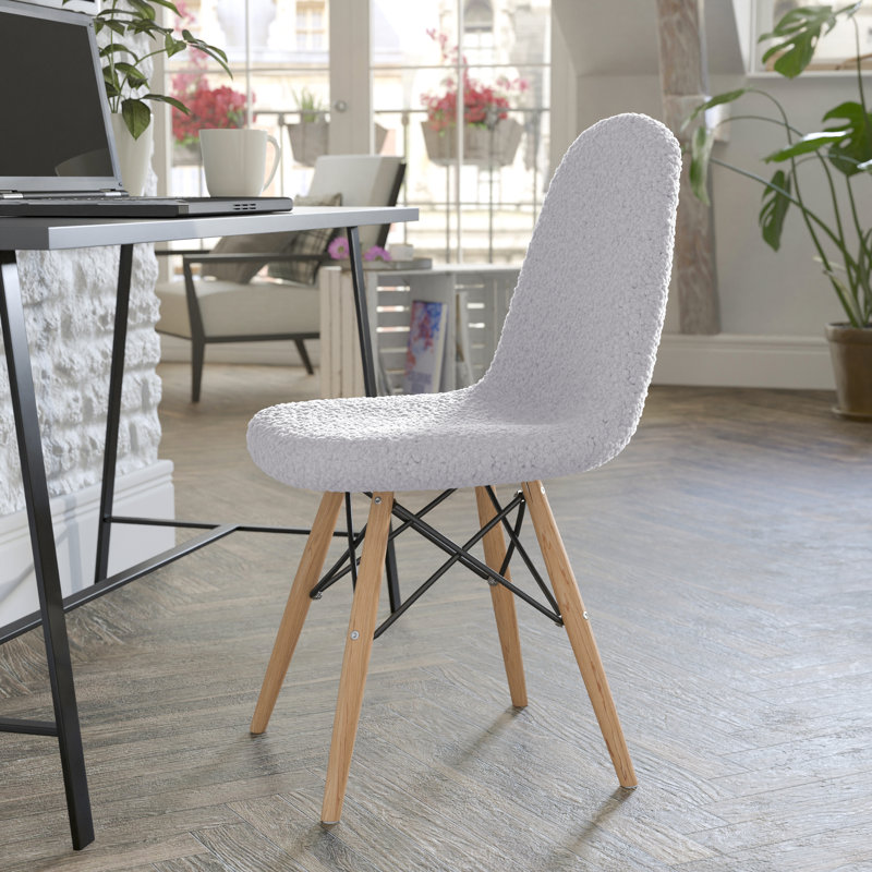 Iker Armless Faux Shearling Faux Shearling Accent Chair with Modern Wood Legs, Gray Polyester Blend