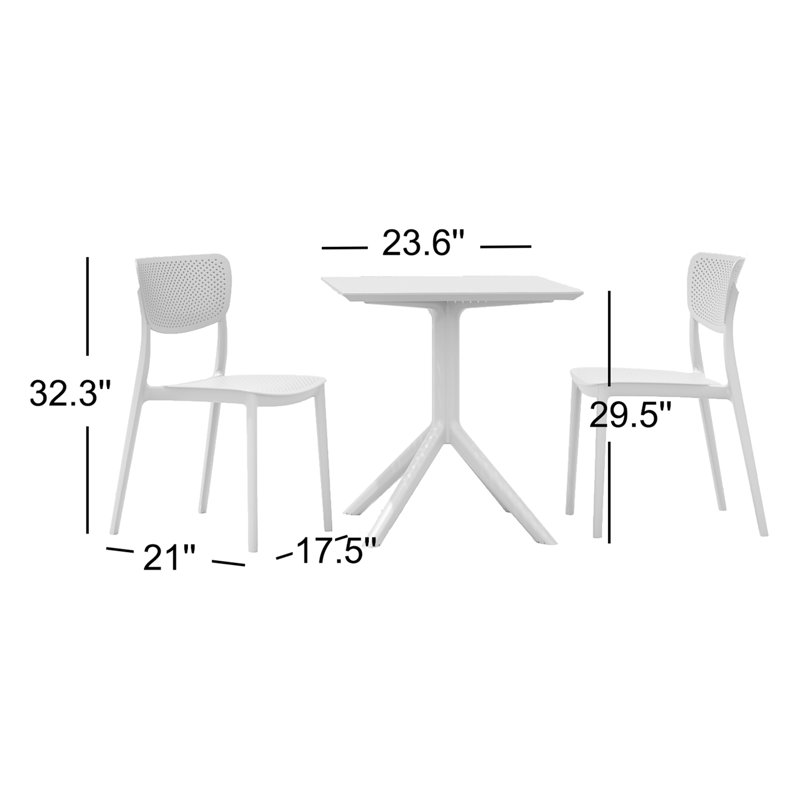 Ensemble de salle à manger 3 pièces Farrah, H 29,5 po x L 31,5 po x l 31,5 po, Noir