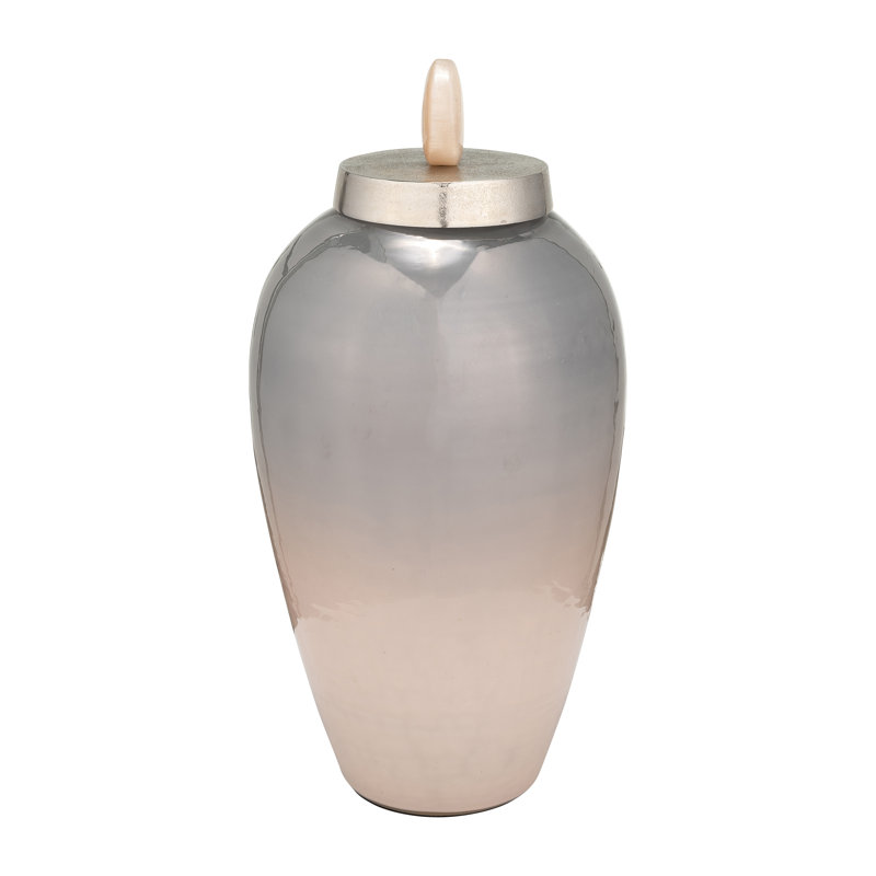 Vase en verre avec finition champagne rosé, fait de verre et de métal, finition dorée, H 21 po x l 10 po x P 10 po