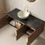 Lavabo de meuble-lavabo flottant Modern, pierre de marbre noir, finition chêne