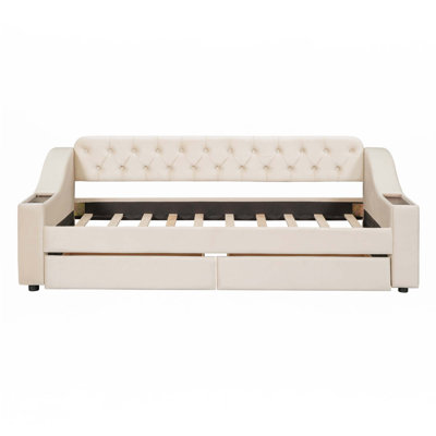 Twin Size Upholstered Daybed With Storage Armrests And USB Port