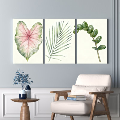 Feuilles tropicales aquarelle sur toile tendue, ensemble de 3 décorations pour salon