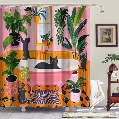 Funny Cat Shower Curtain 72'' With Hooks
