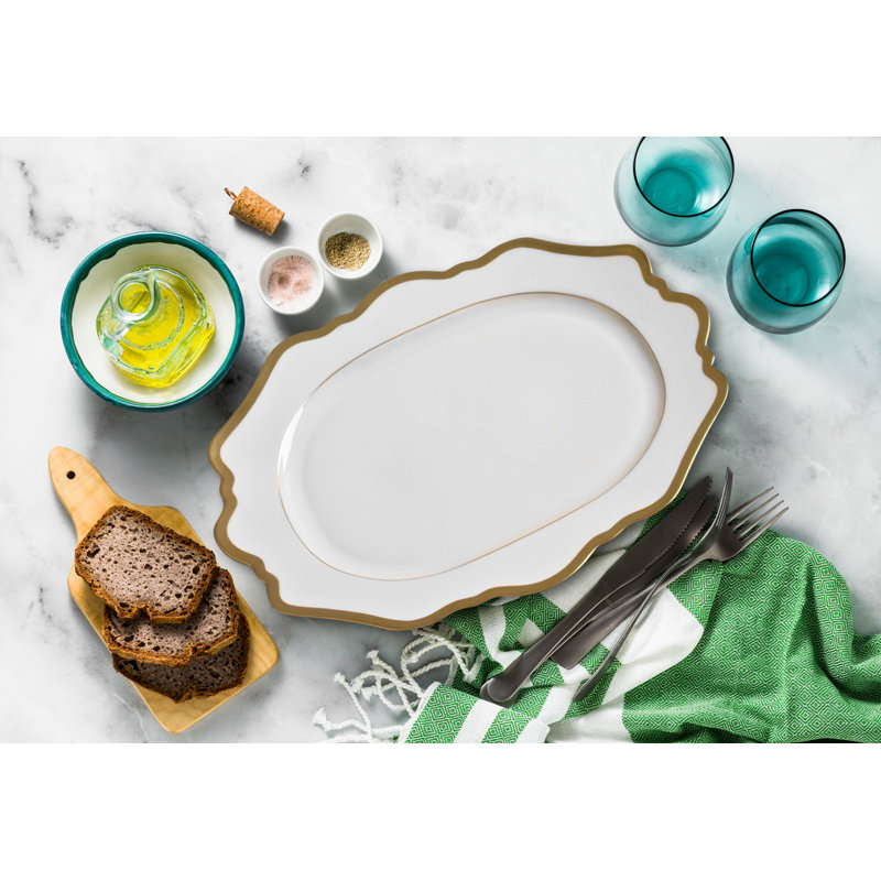 Porcelain Dinner Plate, Antique White/Gold