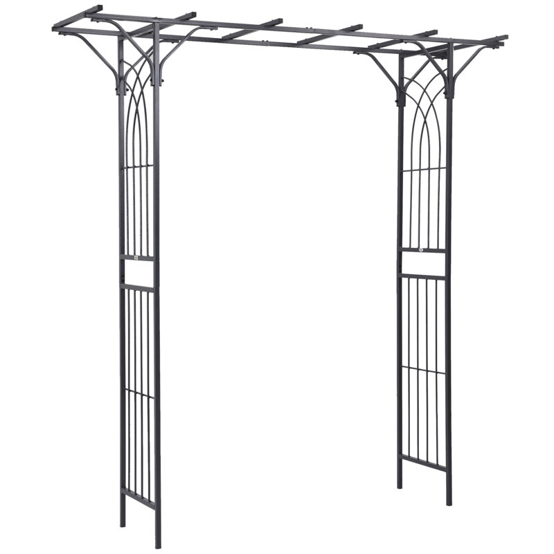 Arche de treillis de jardin en métal décoratif de 82 po Outsunny avec tubes en acier durable et volutes élégantes, parfait pour les mariages