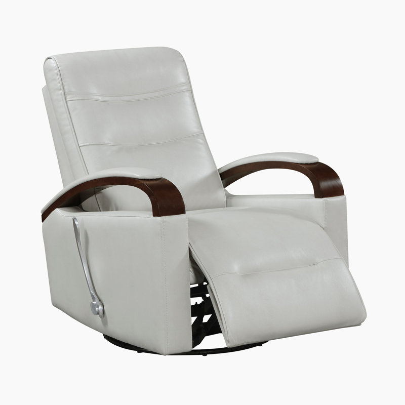 Selkirk 31.5" Modern & Contemporary Breathable Faux Leather Swivel Glider Reclining Chair with 360-Degree Swivel, Gentle Gliding Motion & Solid Rubberwood Arms