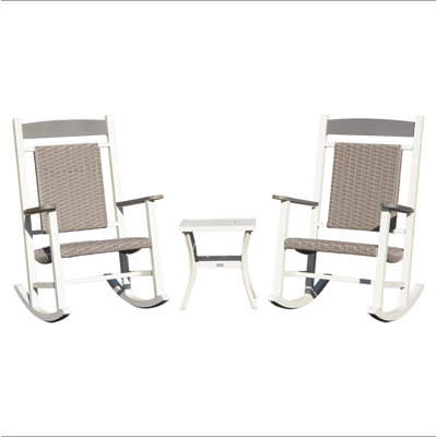 Ensemble de 3 chaises berçantes d'extérieur, chaises berçantes de patio en PEHD surdimensionnées pour adultes, chaise berçante en osier avec support de 380 lb, résistant aux intempéries