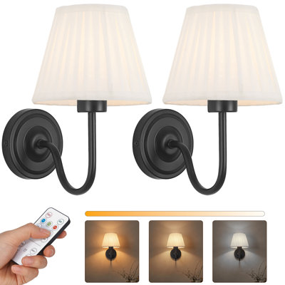 Wireless Wall Sconce Set of 2, Black Battery Operated Wall Lights with 3 CCT Color Temperature & Dimmable Magnetic Bulb and Remote, Rechargeable Wall Decor Lamp for Bedroom Living Room Hallway