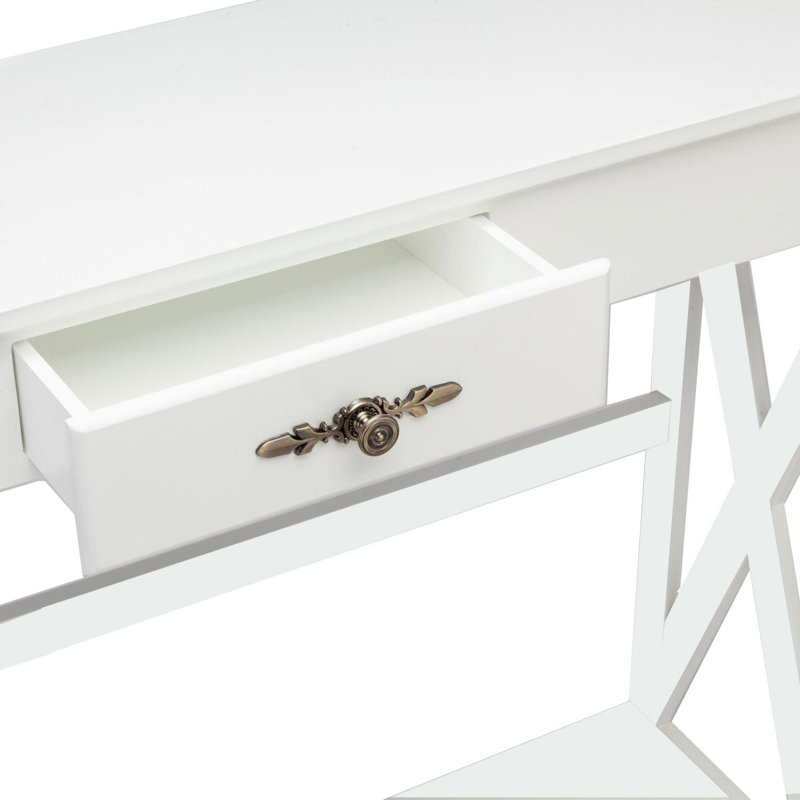 39.4'' Narrow White Console Table with Drawer & Storage Shelf  for Living Room