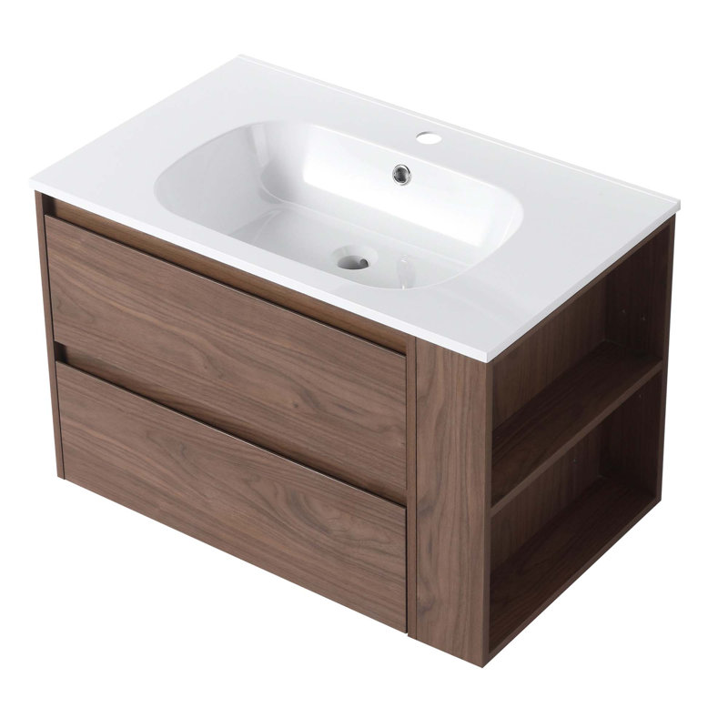 Meuble-lavabo mural avec évier en gel, tiroir à fermeture en douceur