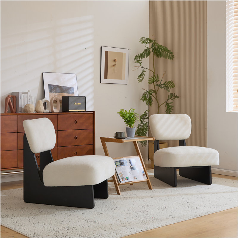 Chaises d'appoint rembourrées en tissu Vierra, Naturel, Blanc