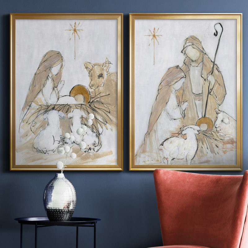 Sainte nuit, ensemble de 2 impressions, H 18,5 po x l 49 po, Toile encadrée, Doré
