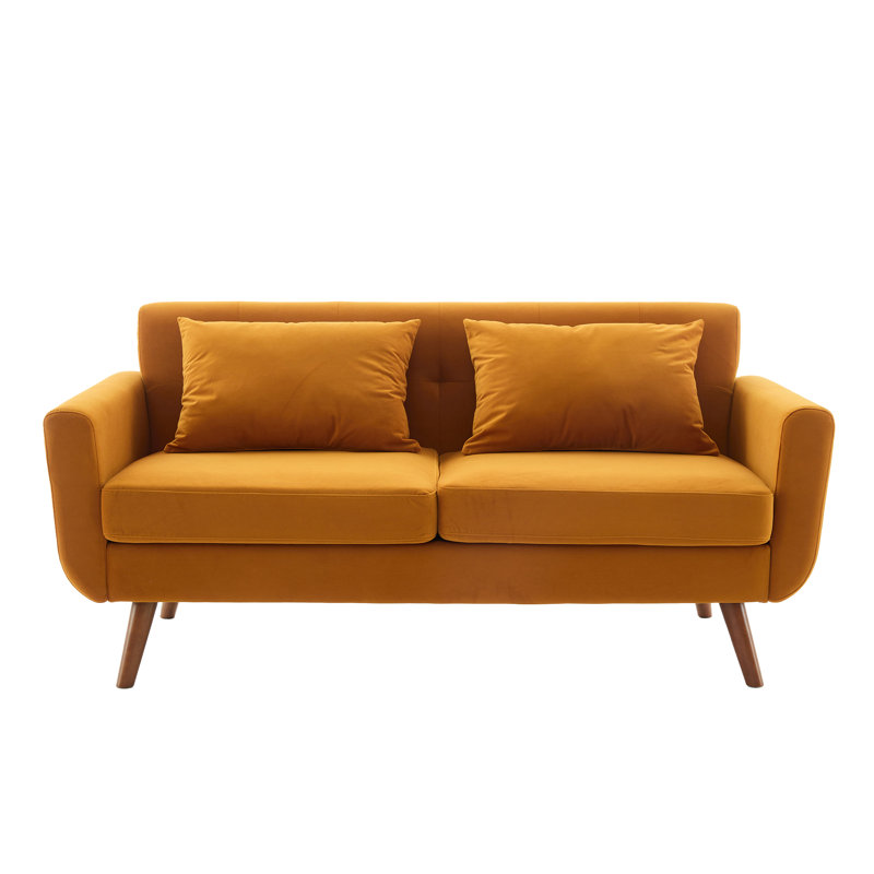 Jadier 66" Upholstered Loveseat Square Sofa, Yellow Velvet, Solid Wood