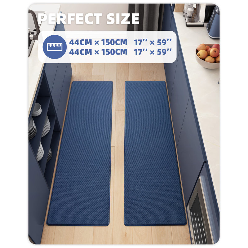 Tapis de cuisine anti-fatigue Jendrik, Bleu, 17 po x 59 po et 17 po x 59 po