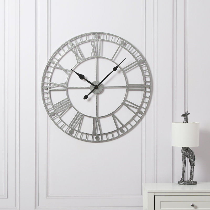 Elienor Iron Wall Clock, 80cm H x 80cm W x 4cm D, Silver
