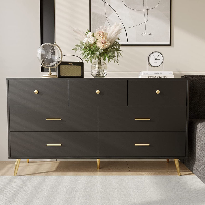 Commode 7 tiroirs 55,25 po, Noir