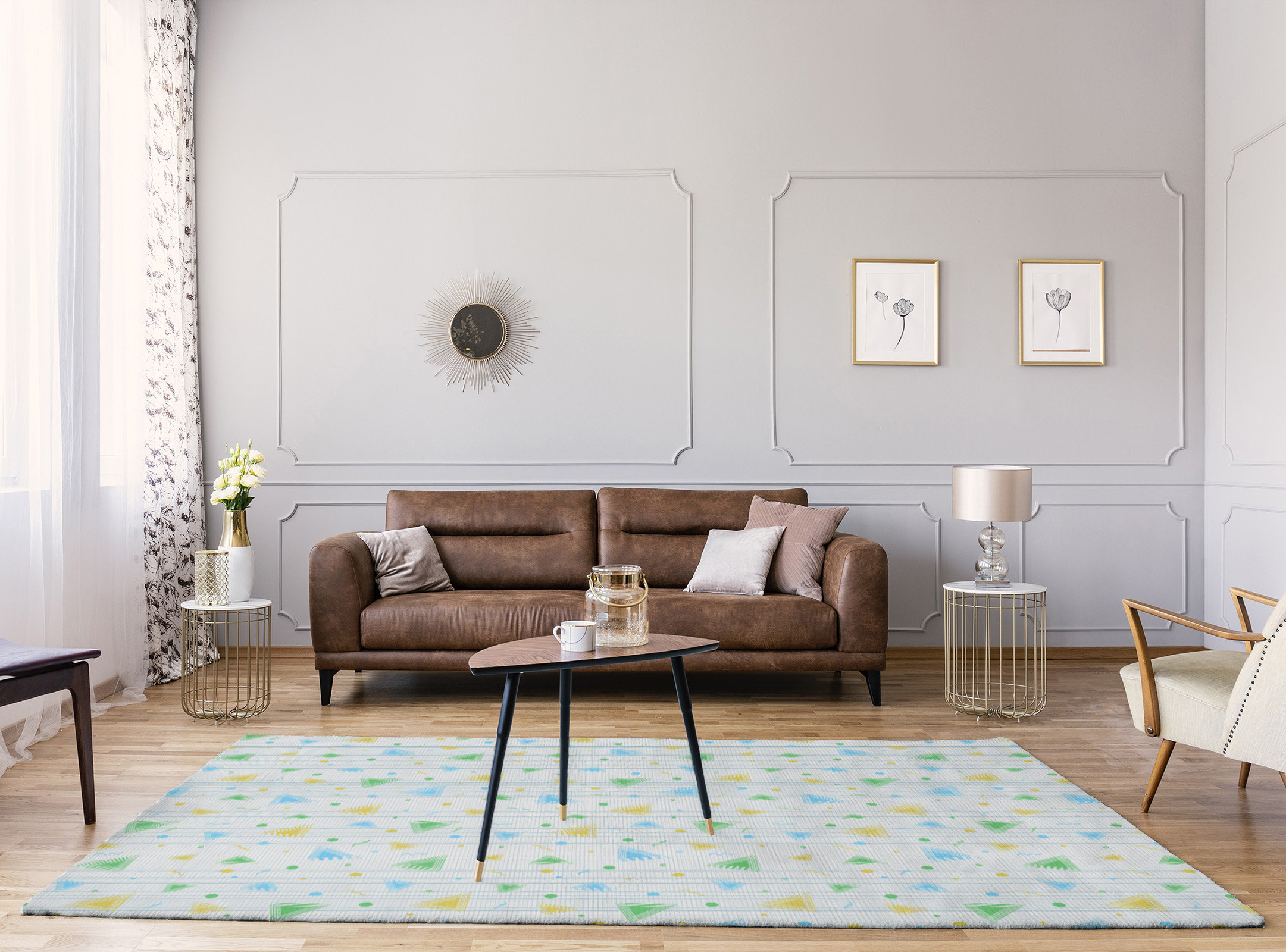 East Urban Home Reg Patterns 90'S Retro White Area Rug - Wayfair Canada