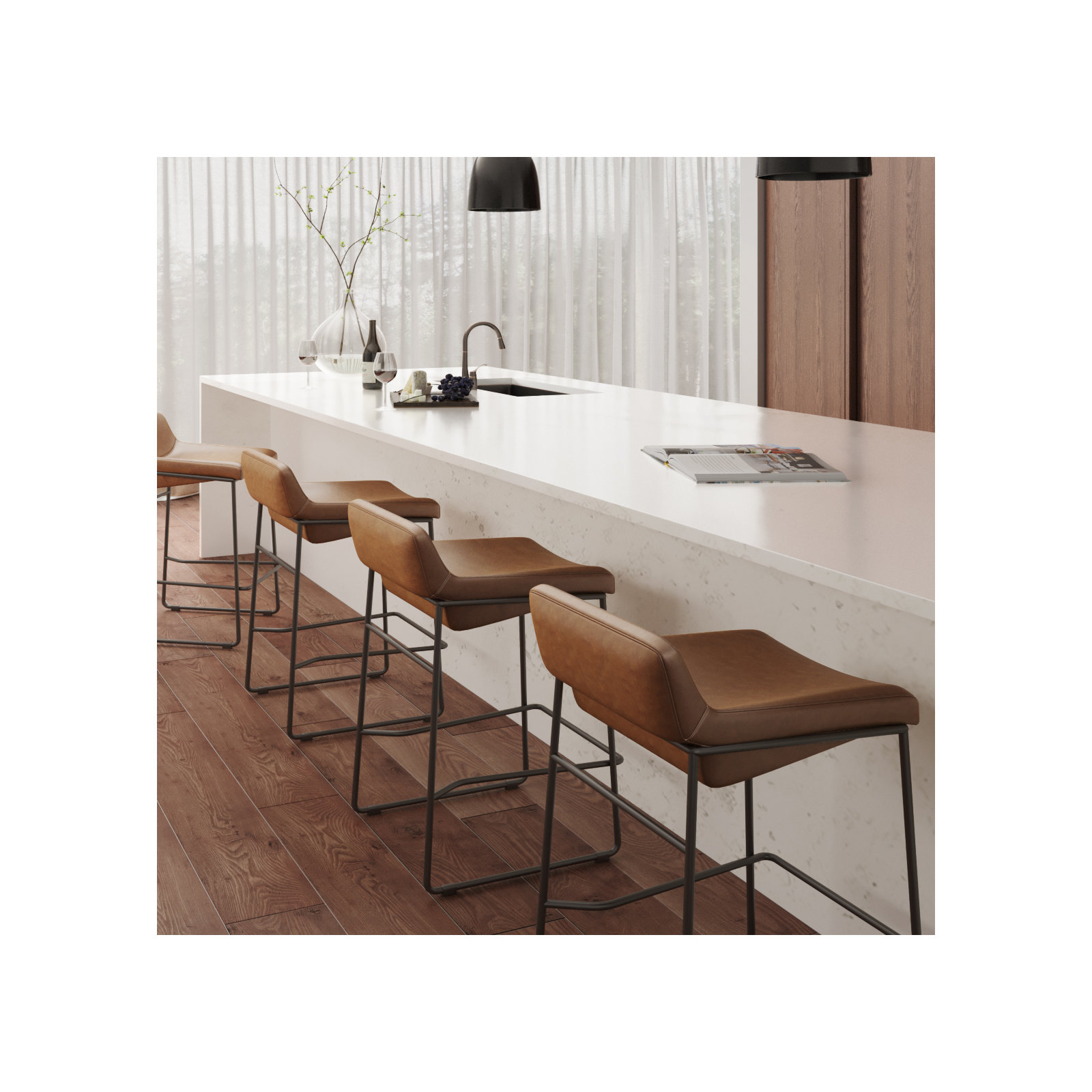 Brittany Bar & Counter Stool, Counter Stool (26” Seat Height), Cappuccino Genuine Leather