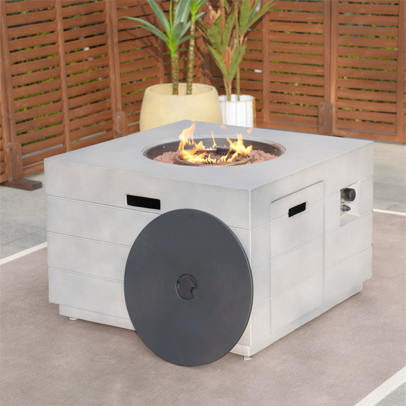 Square Concrete Propane Smokeless Fire Pit Table with Hidden Fuel Tank