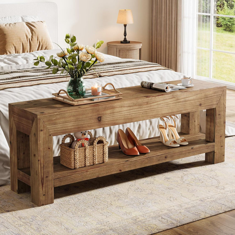 Banc de 47 po en bout de lit ferme pour chambre à coucher, banc en bois massif