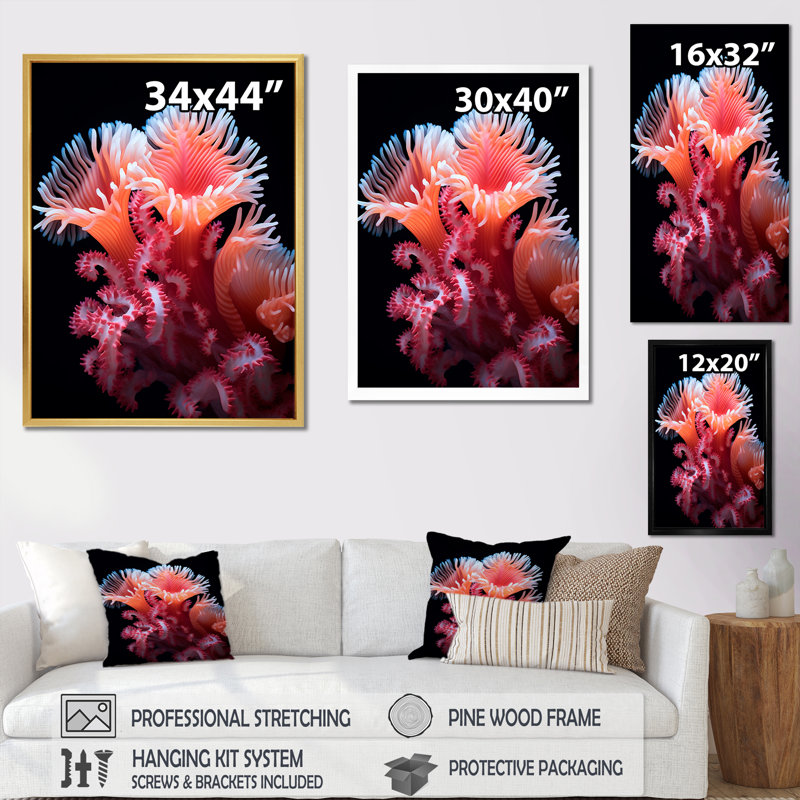 «Pink Coastal Anemone», reproduction d'art mural plage et océan, H 32 po x l 24 po x P 1 po, Toile tendue