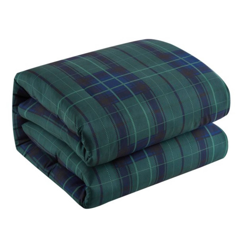 King Blue Tartan Plaid 7-Piece Bed in a Bag Set