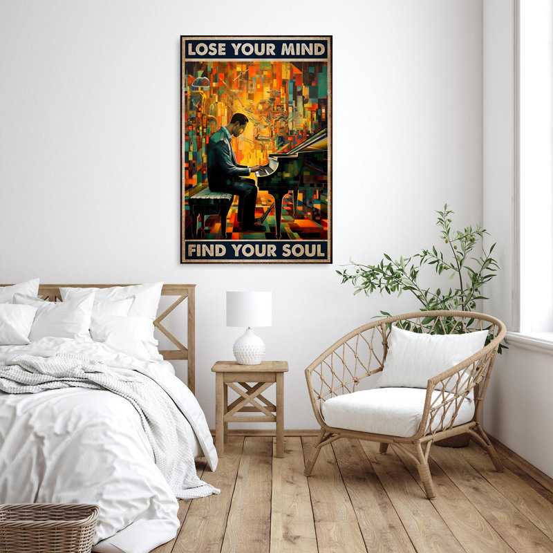 «Man Play Piano Lose Your Mind» - 1 pièce rectangulaire «Man Play Piano Lose Your Mind» - 1 pièce, reproduction d'art graphique sur toile tendue sur toile tendue