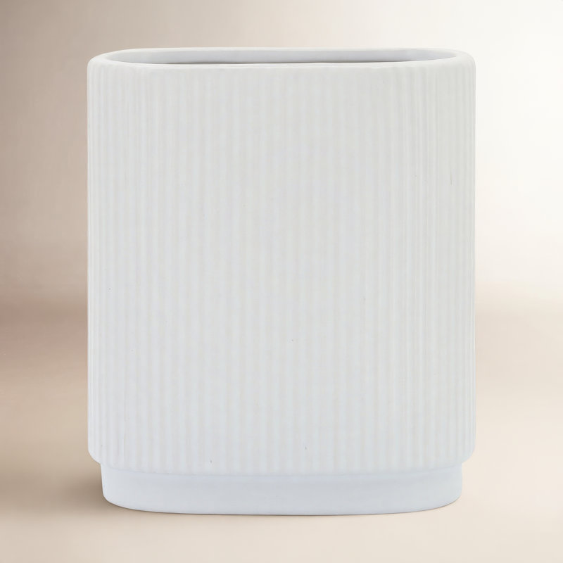 Brix Ceramic Vase, 8" H x 7" W x 3" D, White
