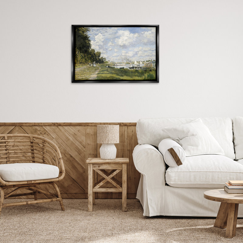 Toile flottante classique encadrée brune Monet Bassin d'Argenteuil par one1000paintings, Noir, H 21 po x l 31 po