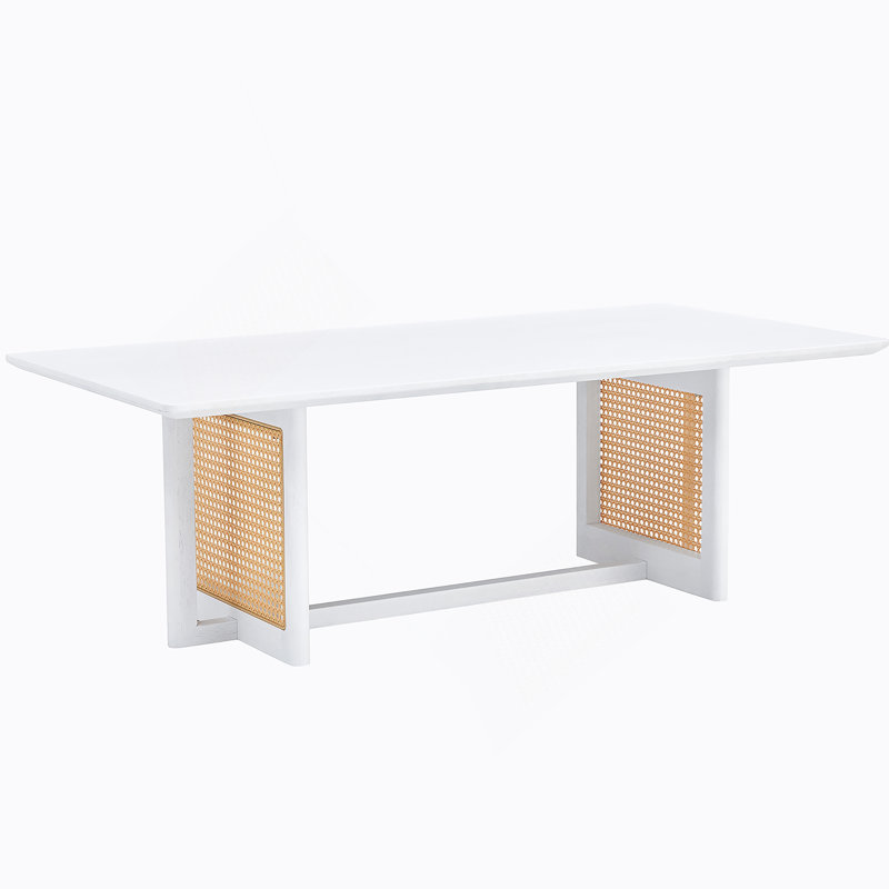 solid wood and imitation rattan coffee table, rectangular solid wood coffee table