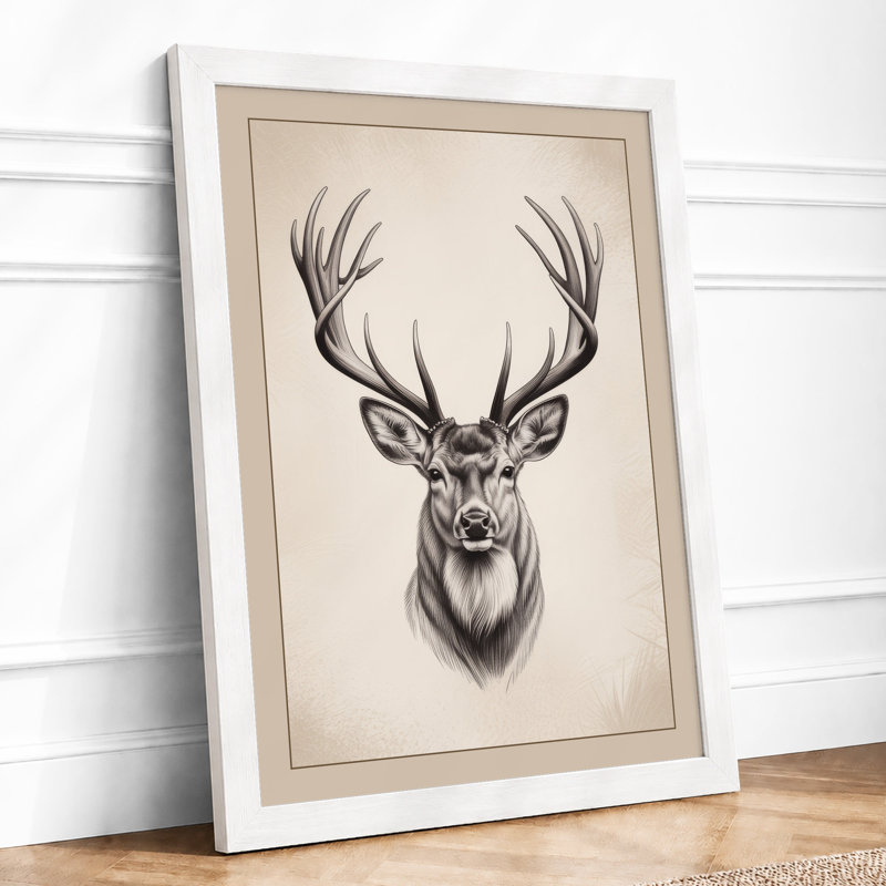 Deer Study Rustic - Framed Print, A1 - 84.1 x 59.4 cm, White