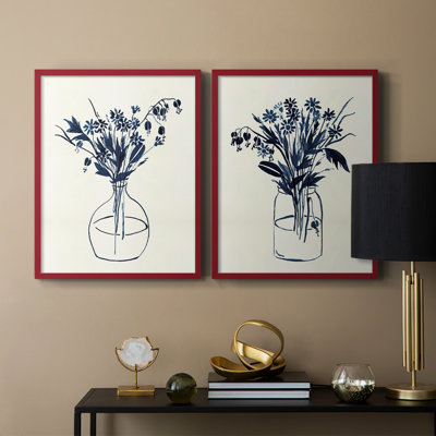 Indigo Floral Vase I-Premium Framed Print -Ready to Hang - No Nails Required - No Nails Required