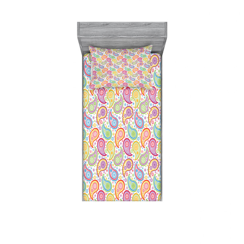 Microfiber Floral Sheet Set, Twin XL Sheet Set with 1 Pillowcase, Paisley 1