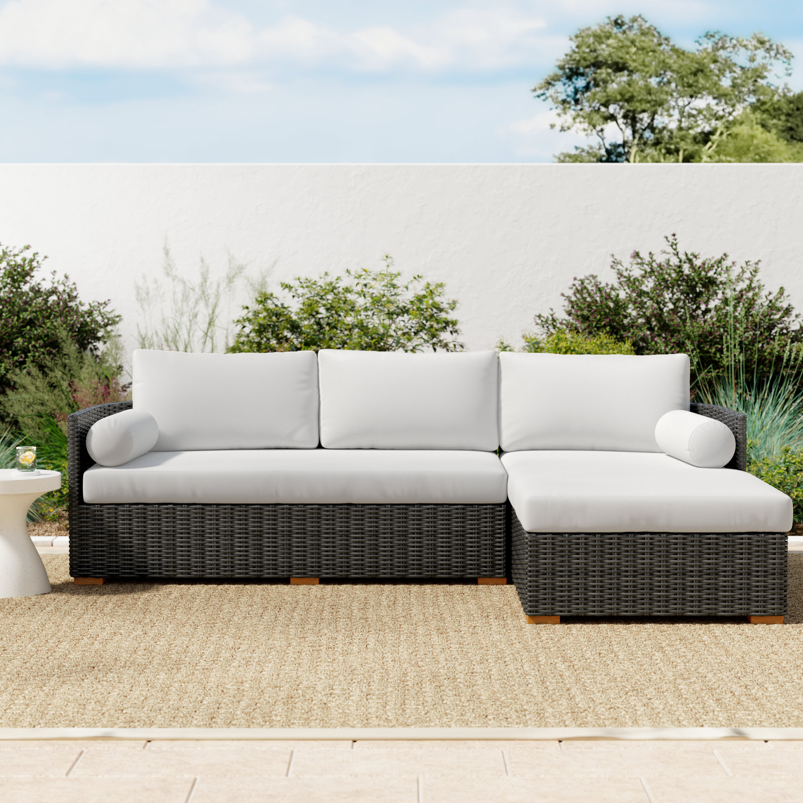 Maddie 100" Acacia Patio Sectional Set, Dark Gray