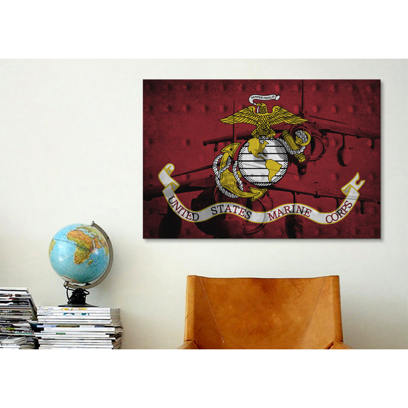 « flags u.s. marine harrier jets grunge », impression sur toile tendue, H 8 po x l 12 po x P 0,75 po, Toile tendue