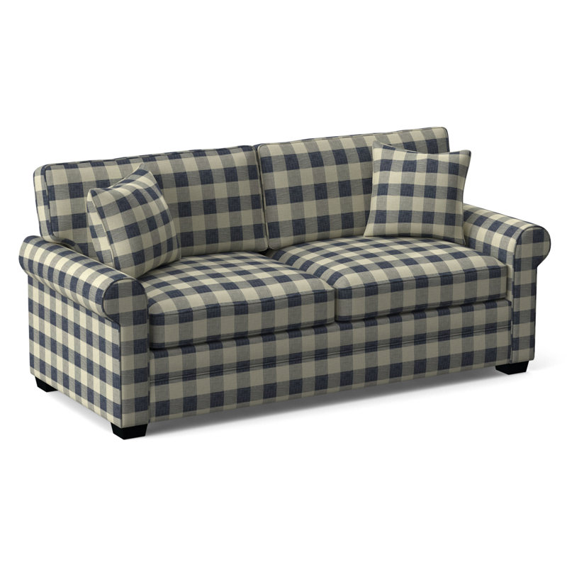 Bedford Upholstered 86'' Sofa, Black Finish, Blue Buffalo Check; 0120-61