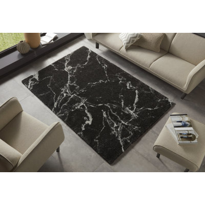 Mayrin Design High Pile Shaggy Black/White Rug