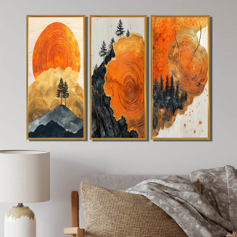 Arbre au lever du soleil dans un champ africain II - Collection d'art mural forêt, Cadre flottant doré, H 40 po x l 60 po