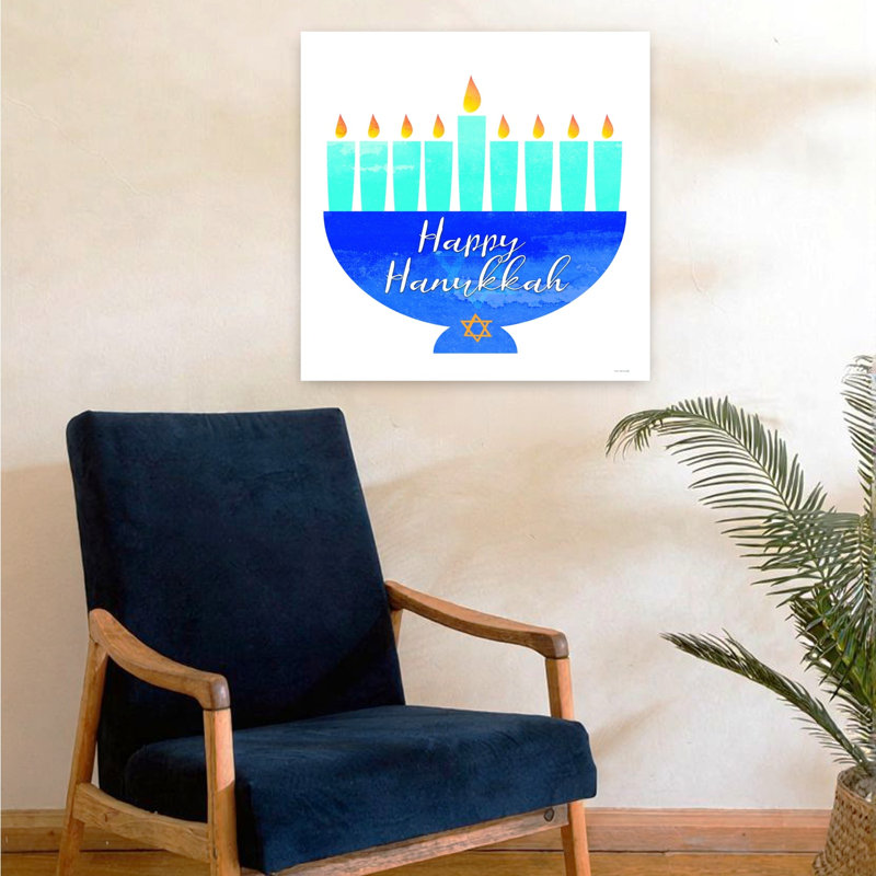 Happy Hanukkah Menorah I, art contemporain abstrait, H 24 po x l 24 po