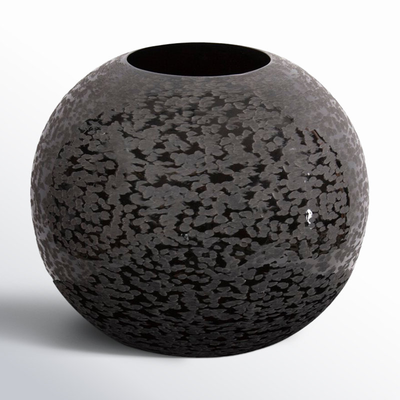 Chiseled Texture Black Iron Globe Vase, Large, 8" H x 10" W x 10" D