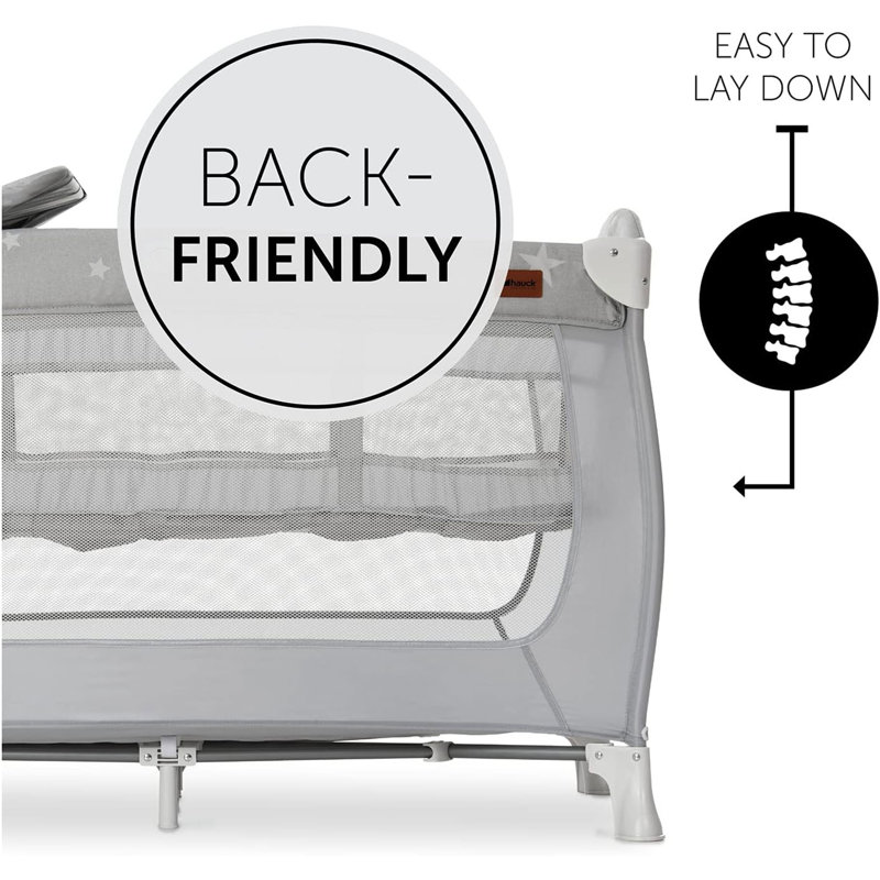 hauck Sleep N Play Center Portable Travel Cot w/Bassinet & Playpen, Stars Grey