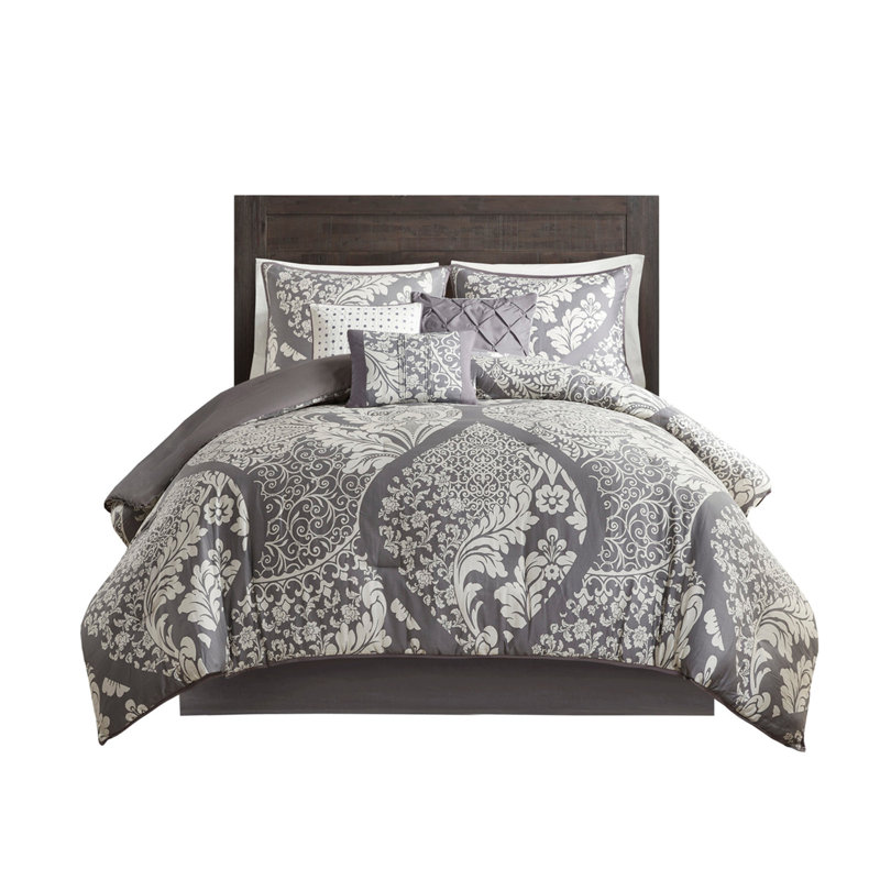 7 Piece Printed Comforter Set Grey