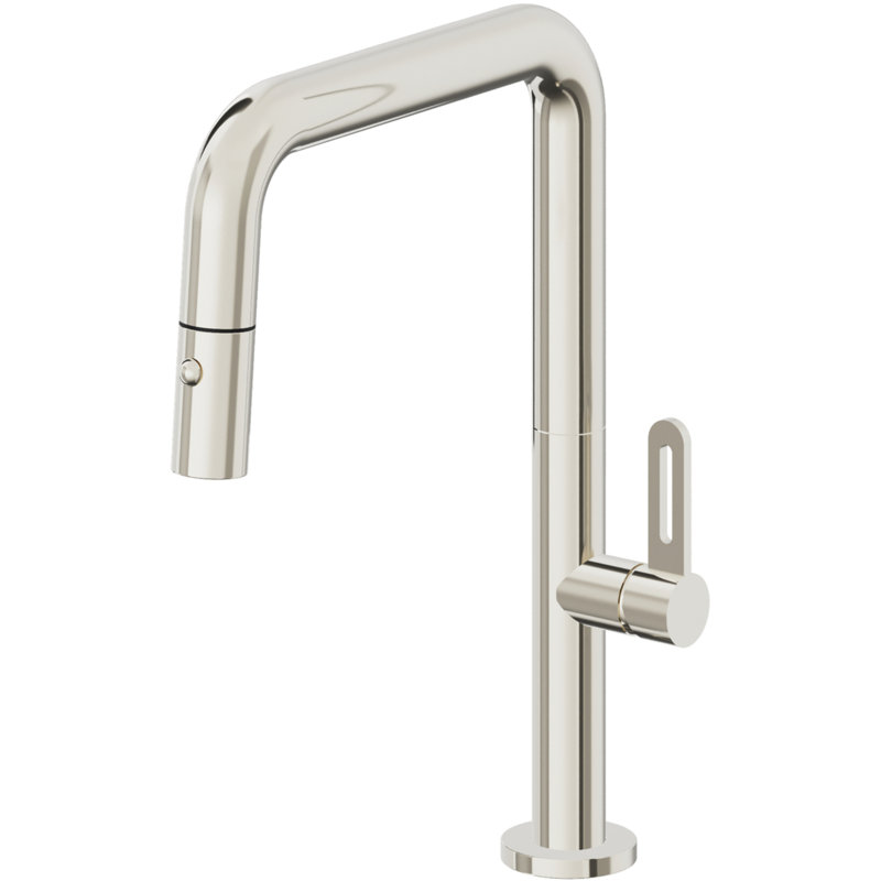 Poetto Kitchen Faucet, Polished Nickel, Black Flat Blade