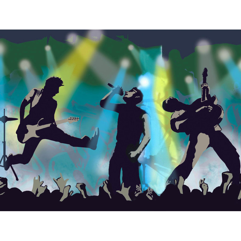 Bordure de papier peint pré-encastré - motif rétro pour mur de concert bleu, vert, noir et jaune pour enfants, 15 pi X 9 po