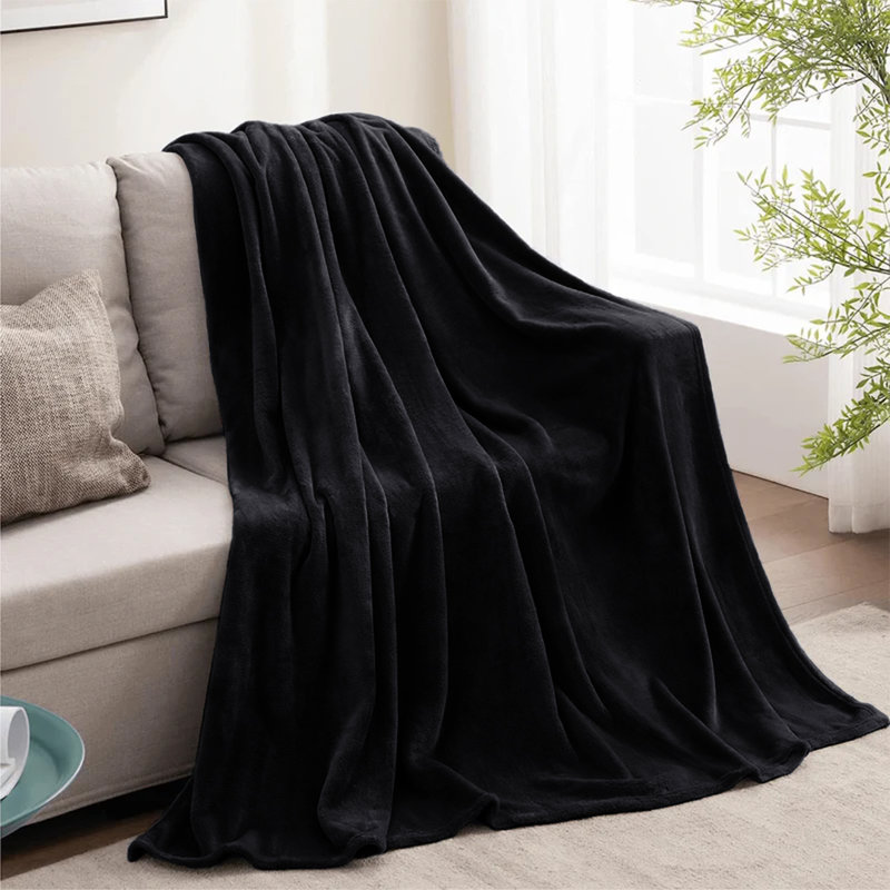 Ultra Soft Plush Faux Fur Reversible Fleece Blanket, Black, Single