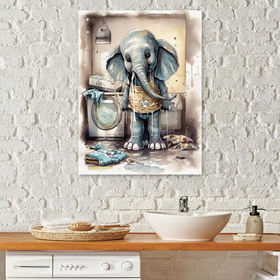 «Grey Elephant In Laundry Room III», art sur toile