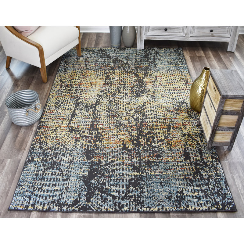Tapis bleu / jaune Kauffman, Rectangle 5 pi x 7 pi