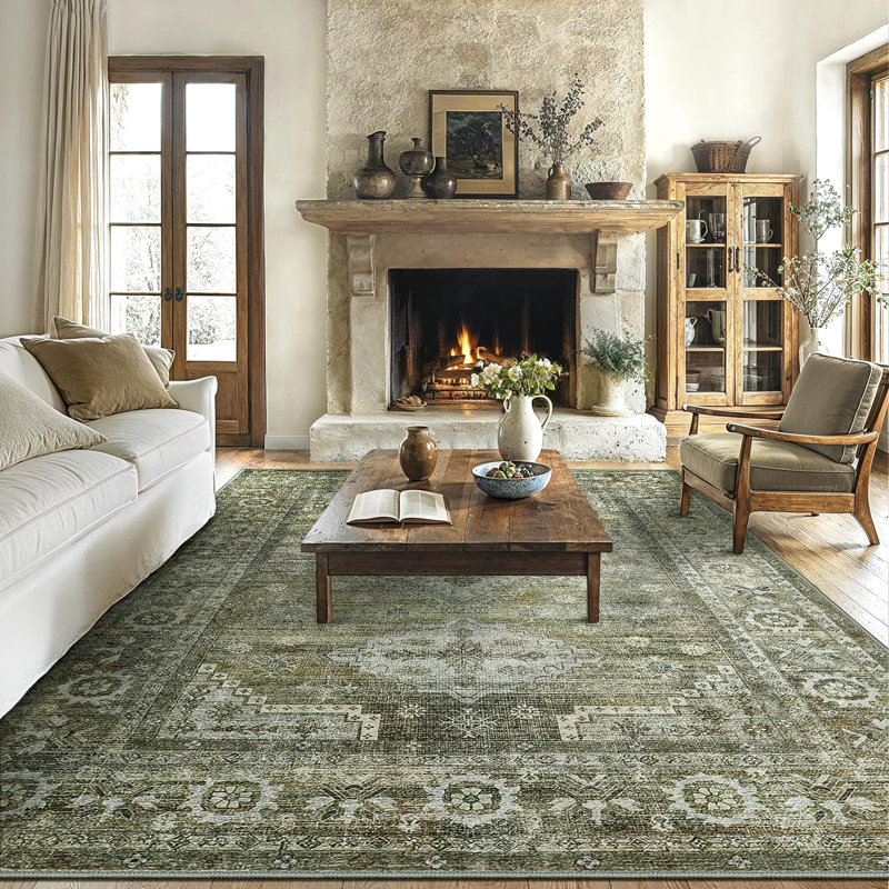 Oriental Machine Washable Area Rug with Non-Slip Backing, Rectangle 80 x 150 cm, Sage