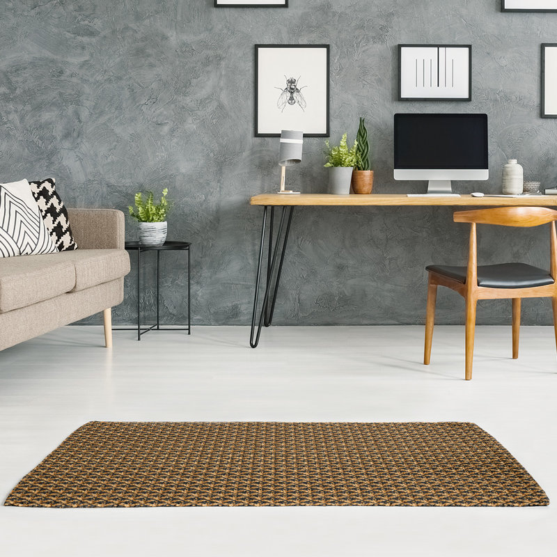 Tapis brun/jaune fait main, Rectangle 5 pi x 7 pi